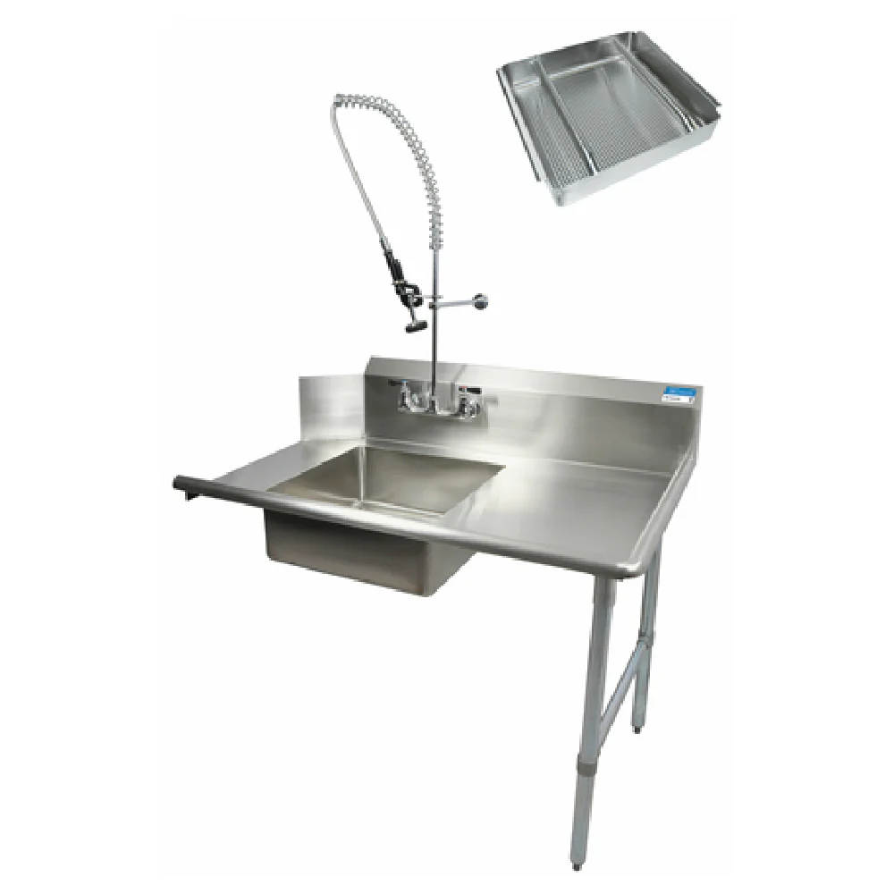 BK Resources BKSDT-48-R-SS-P3-G 48 Inch Soiled Dishtable Straight Design Stainless Steel with Pre-Rinse Basket