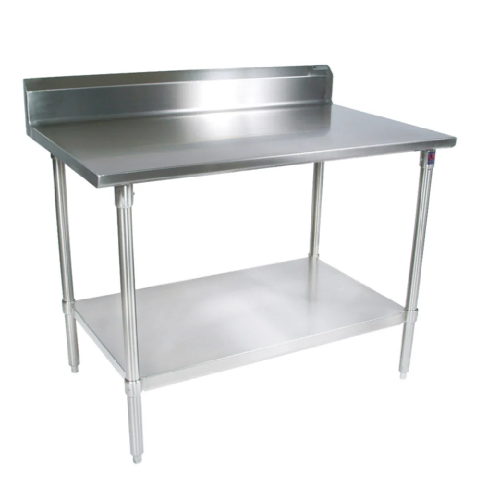 John Boos ST4R5-24132GSK 132 Inch Work Table 14 Gauge Stainless Steel Top with 5 Inch Backsplash