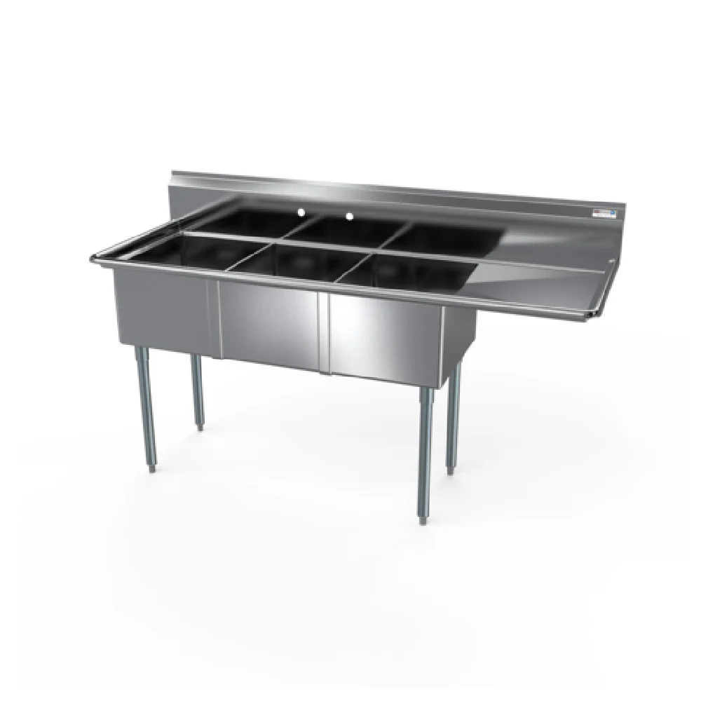 NBR Equipment 3SG-151514R24 71 Inch Economy Sink Three Compartment with Drainboard Stainless Steel