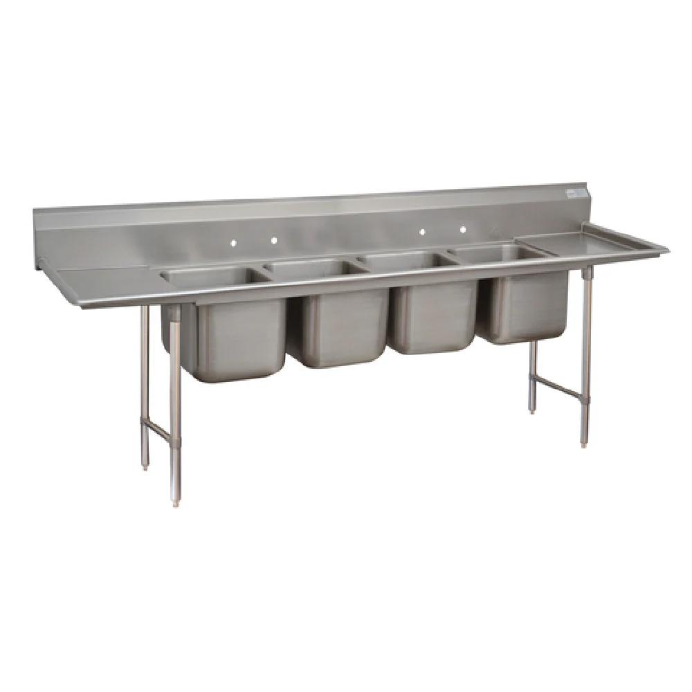 Advance Tabco 9-4-72-24RL 122 Inch Regaline Sink with Left and Right Drainboards Advance Tabco 9-4-72-24RL 122 Inch Regaline Sink with Left and Right Drainboards