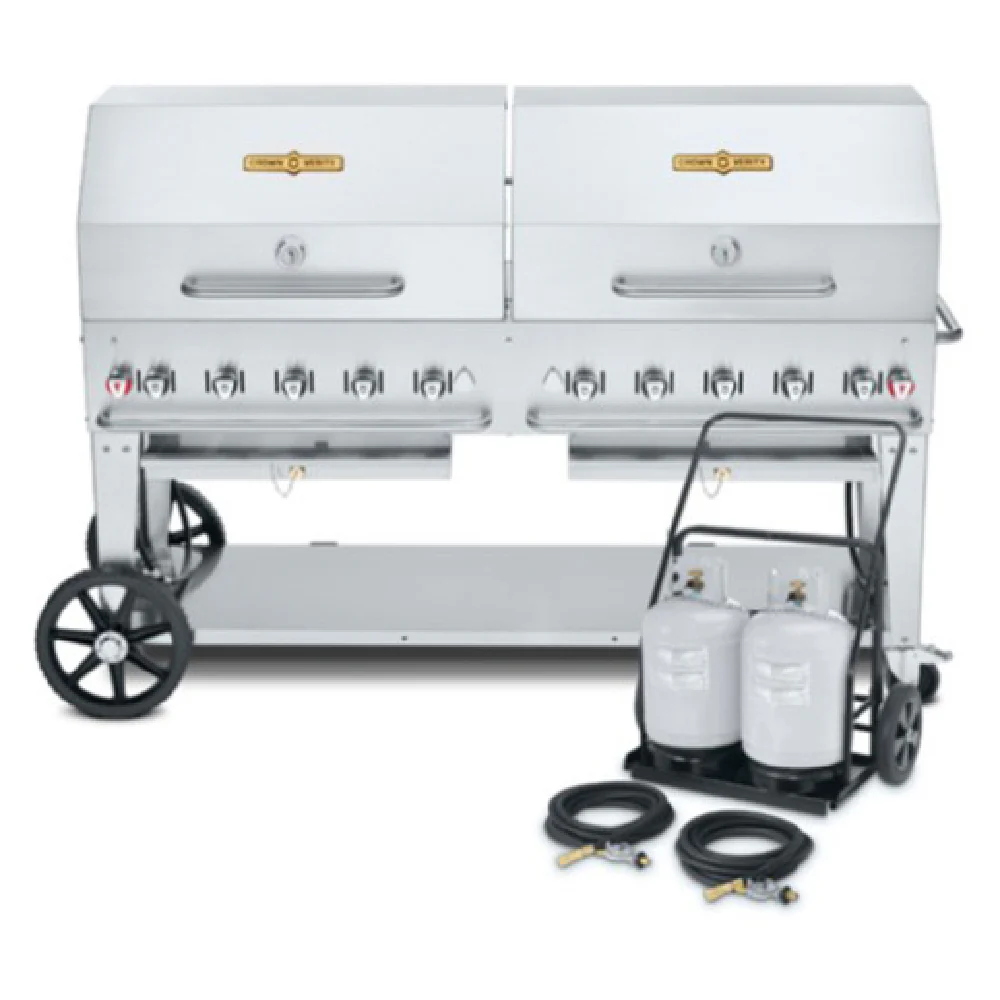 Crown Verity CV-MCC-72RDP 81 Inch Mobile Cart Gas Charbroiler with 10 Burners