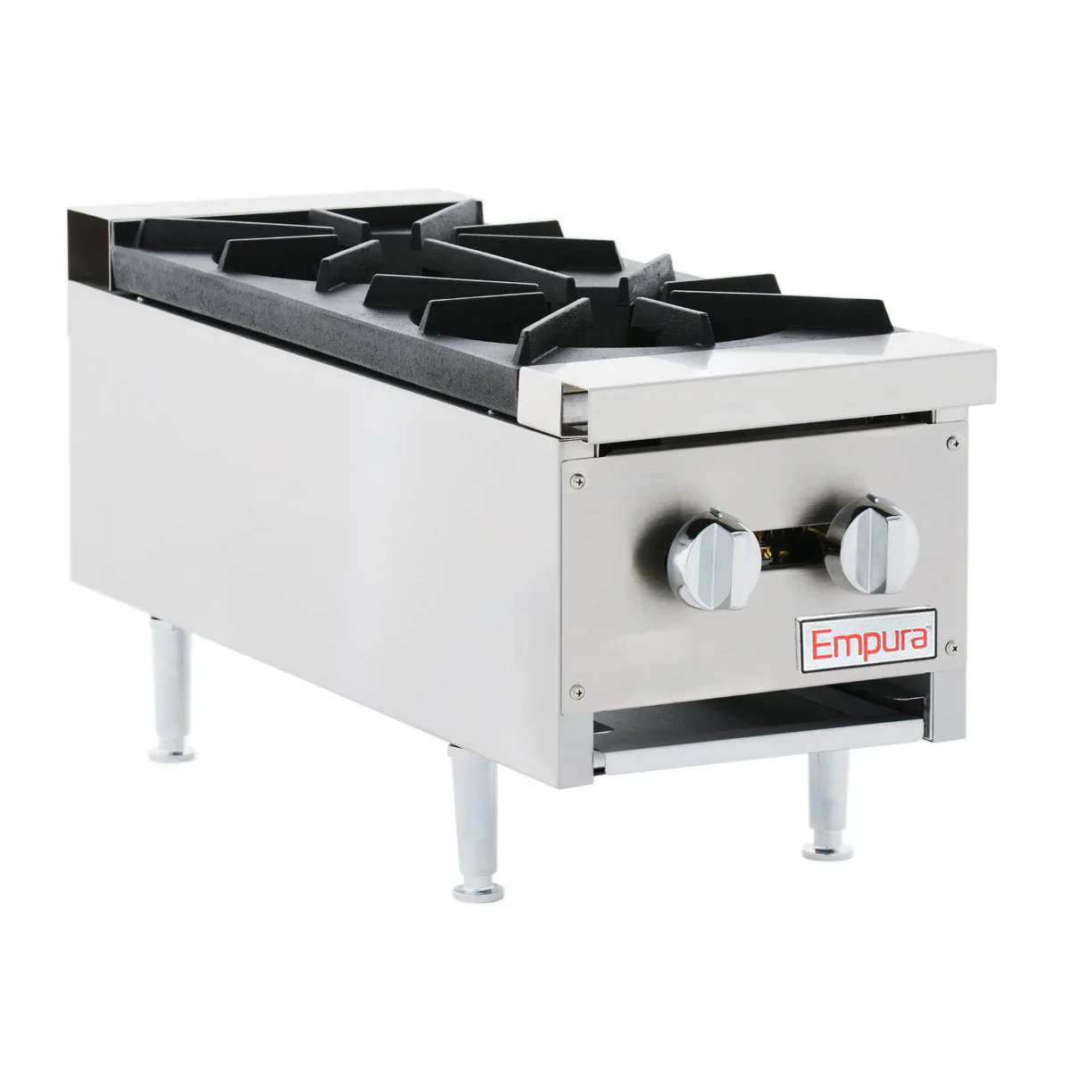 Empura Equipment EMHP2-HD 12 Inch Gas Hot Plate with 12 Inch Cast Iron Grates 2 Burners 60000 BTU Empura Equipment EMHP2-HD 12 Inch Gas Hot Plate with 12 Inch Cast Iron Grates 2 Burners 60000 BTU