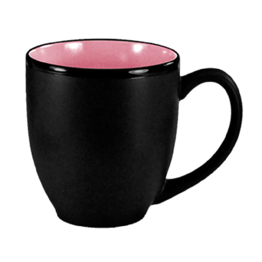International Tableware 81376-26/05MF-05C 15 Oz Bistro Cup With Handle Black Matte Pink Interior