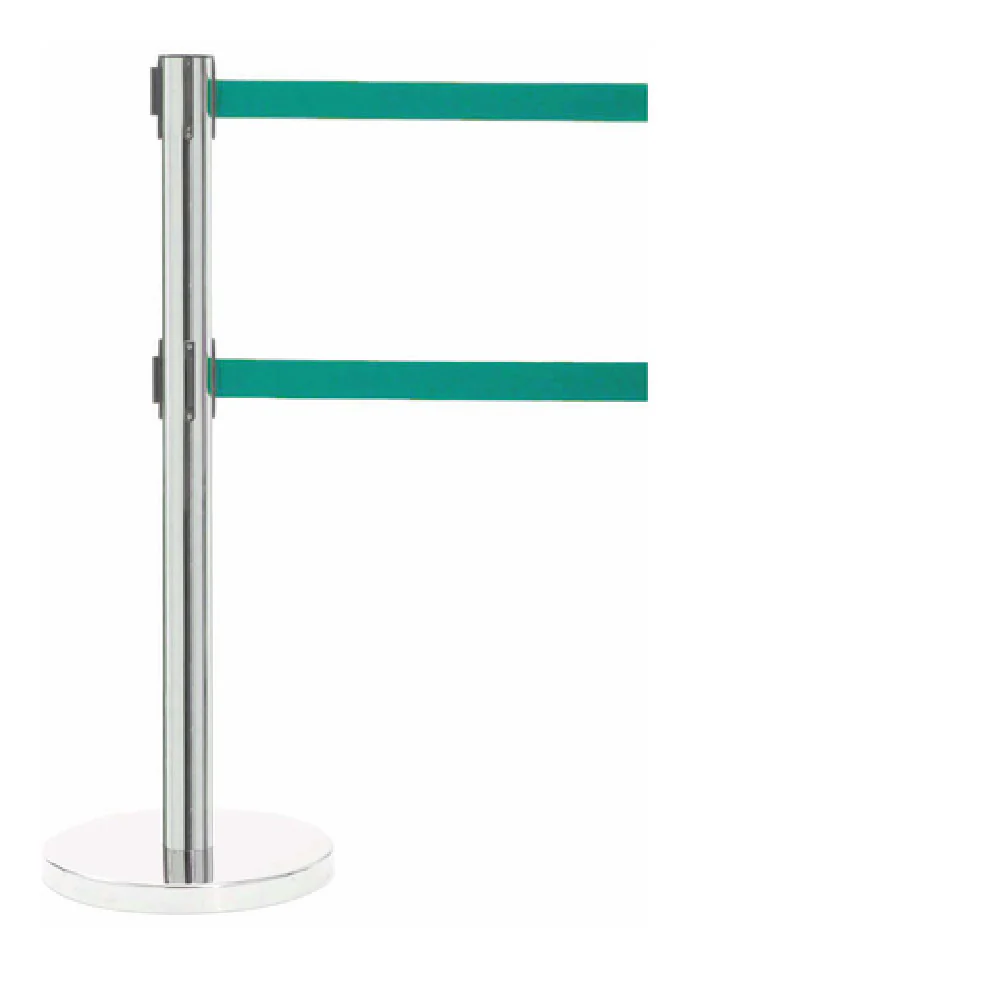 Aarco HS-27GR Steel Post Portable Crowd Control Stanchion with Green Belt Polished Satin Finish