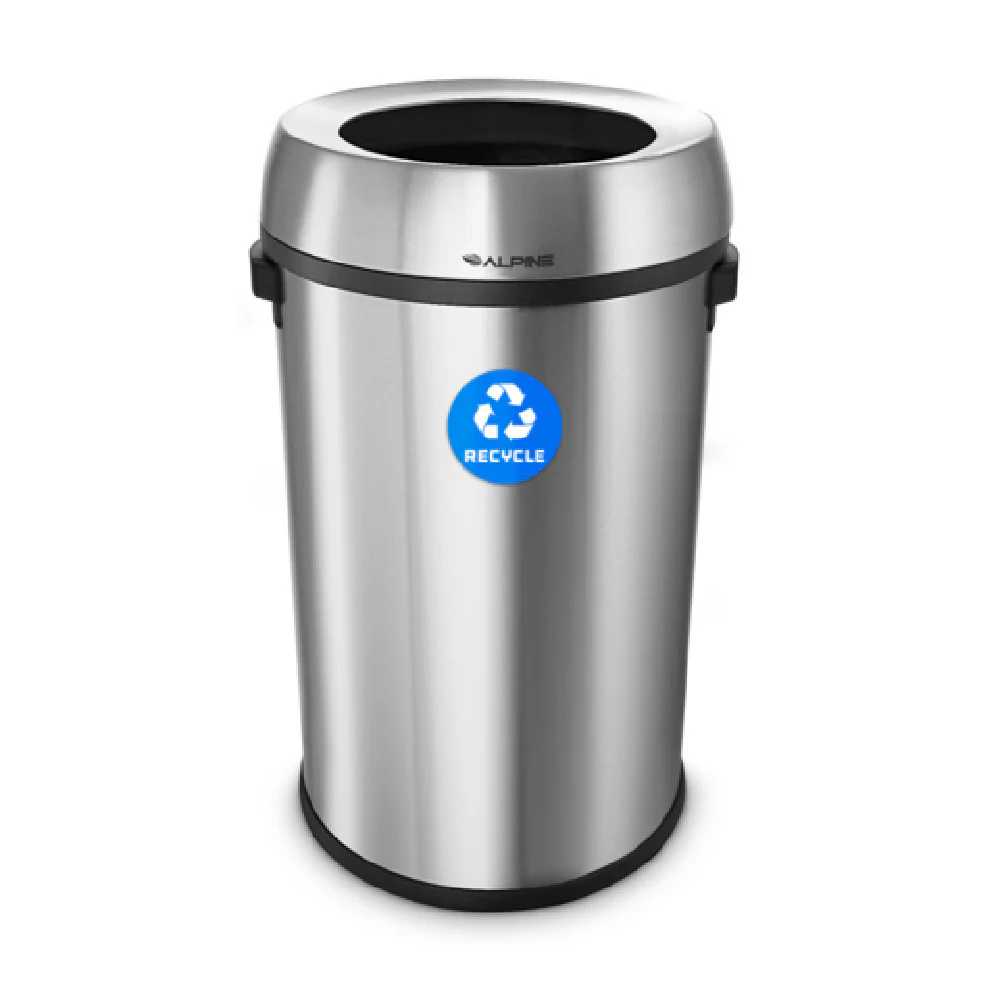 Alpine Industries ALP470-65L-R 17 Gallon Recycling Bin Open Top Stainless Steel Brushed Finish Alpine Industries ALP470-65L-R 17 Gallon Recycling Bin Open Top Stainless Steel Brushed Finish