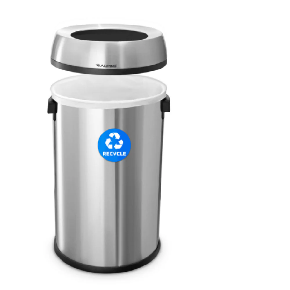 Alpine Industries ALP470-65L-R 17 Gallon Recycling Bin Open Top Stainless Steel Brushed Finish Alpine Industries ALP470-65L-R 17 Gallon Recycling Bin Open Top Stainless Steel Brushed Finish