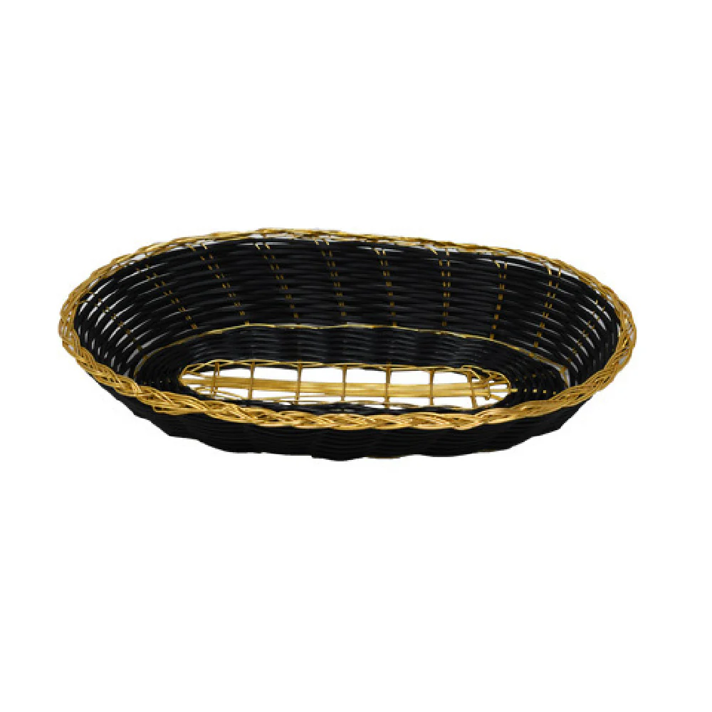 Omcan 47193 4.25 Inch Woven Basket Black with Golden Trim Display