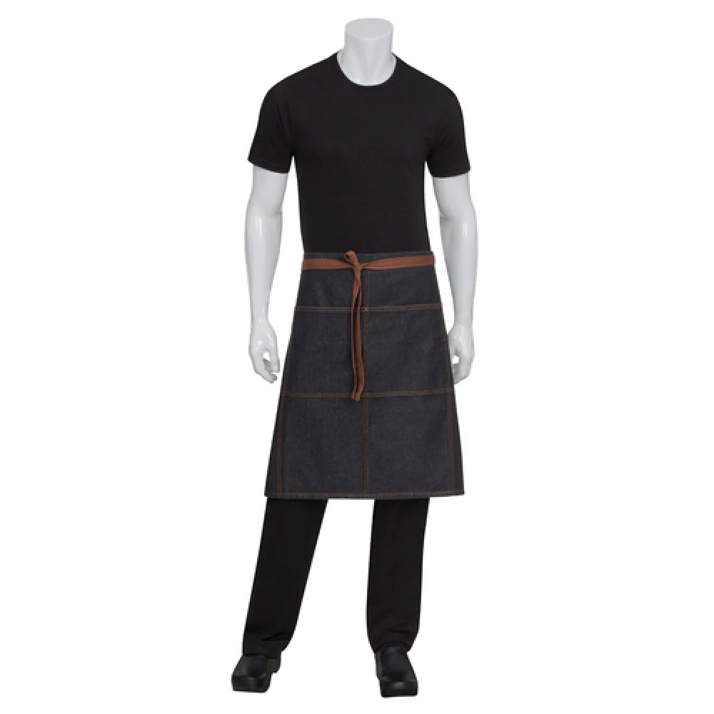 Chef Works AW049BLK0 32 Inch Waist Apron Black 100% Cotton Denim with Double Pockets