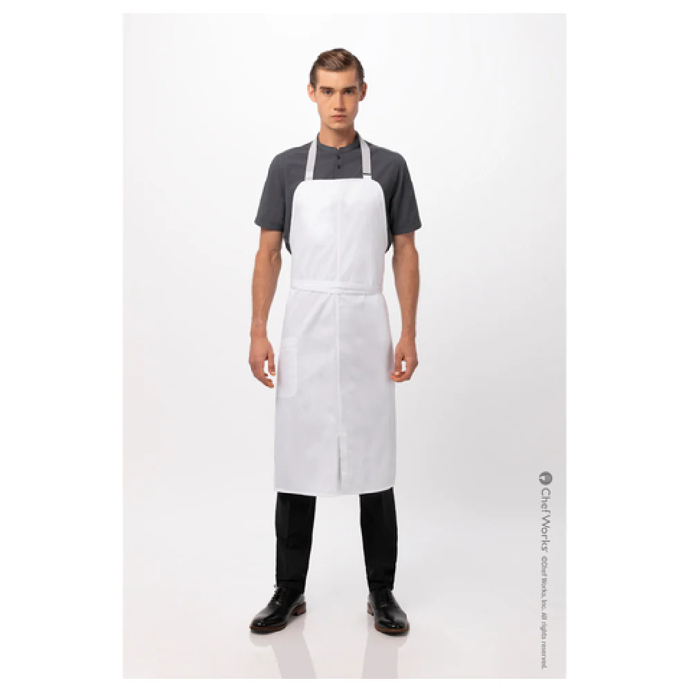 Chef Works ACN01WHT0 43Inch Adjustable Chef's Bib Apron with Pocket White PolyCotton