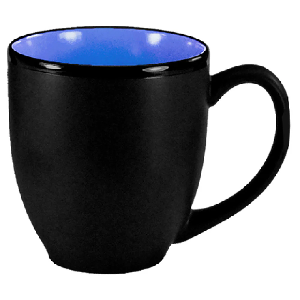 International Tableware 81376-2899/05MF-05C 15 Oz Bistro Cup with Handle Black Matte and Country Blue Ceramic