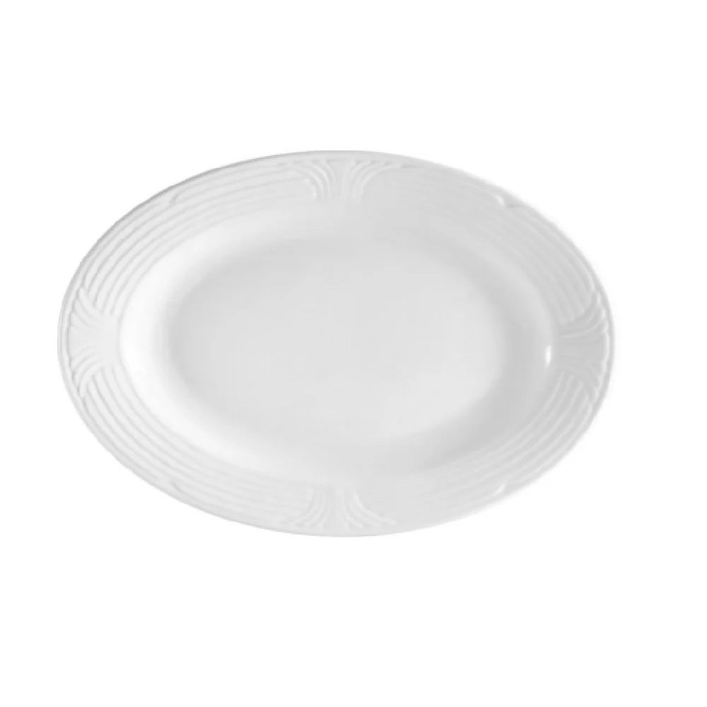 CAC China CRO-61 16-1/2 Inch Oval Porcelain Platter Embossed White