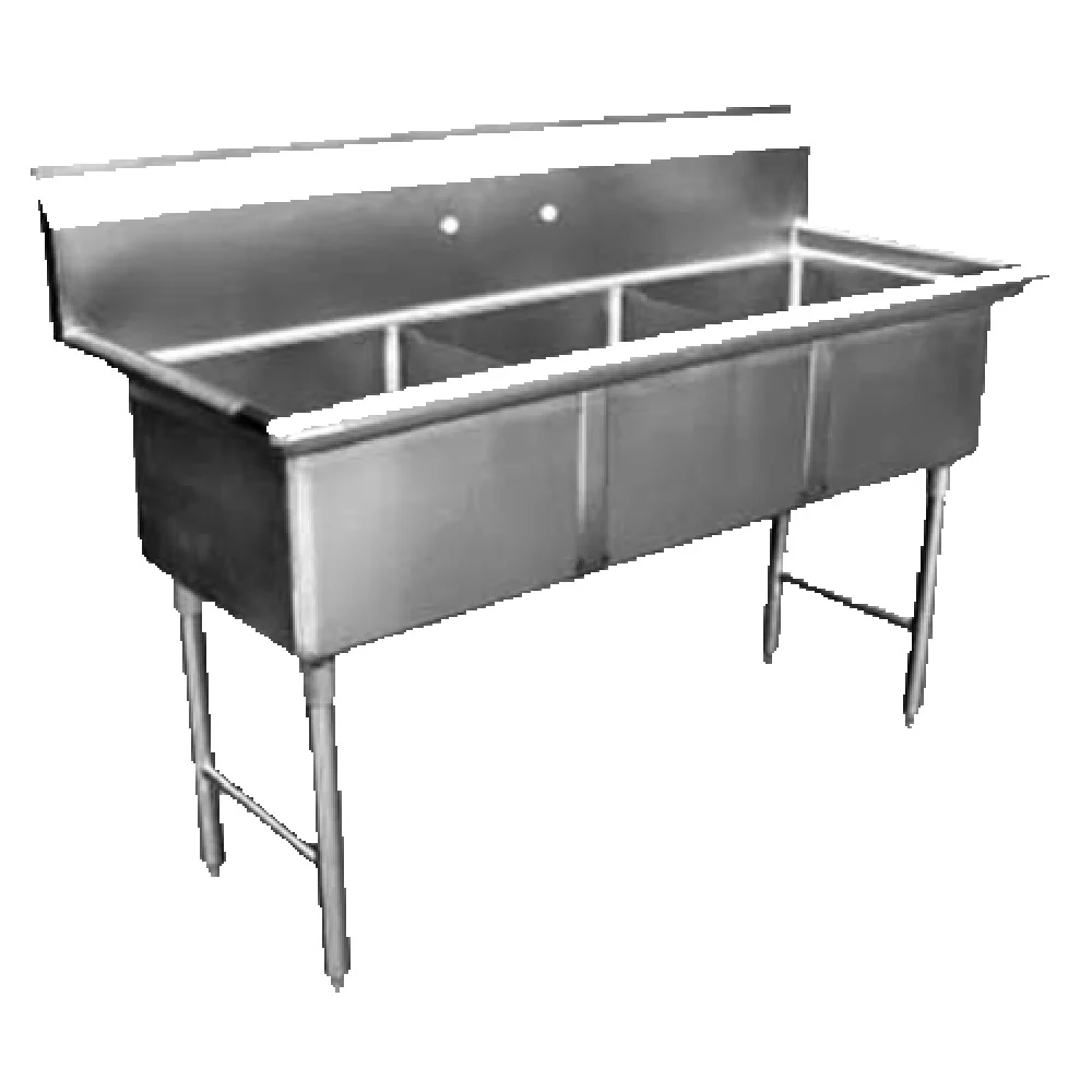 GSW USA SE15153N 51-3/8 Inch Three Compartment Sink 18 Gauge Stainless Steel with Strainers GSW USA SE15153N 51-3/8 Inch Three Compartment Sink 18 Gauge Stainless Steel with Strainers
