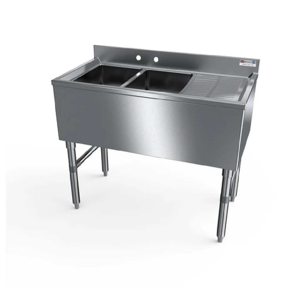 NBR Equipment UW-2-101410-36R 36 Inch Slim-Line Underbar Sink Unit with Dual Bowls Stainless Steel NBR Equipment UW-2-101410-36R 36 Inch Slim-Line Underbar Sink Unit with Dual Bowls Stainless Steel