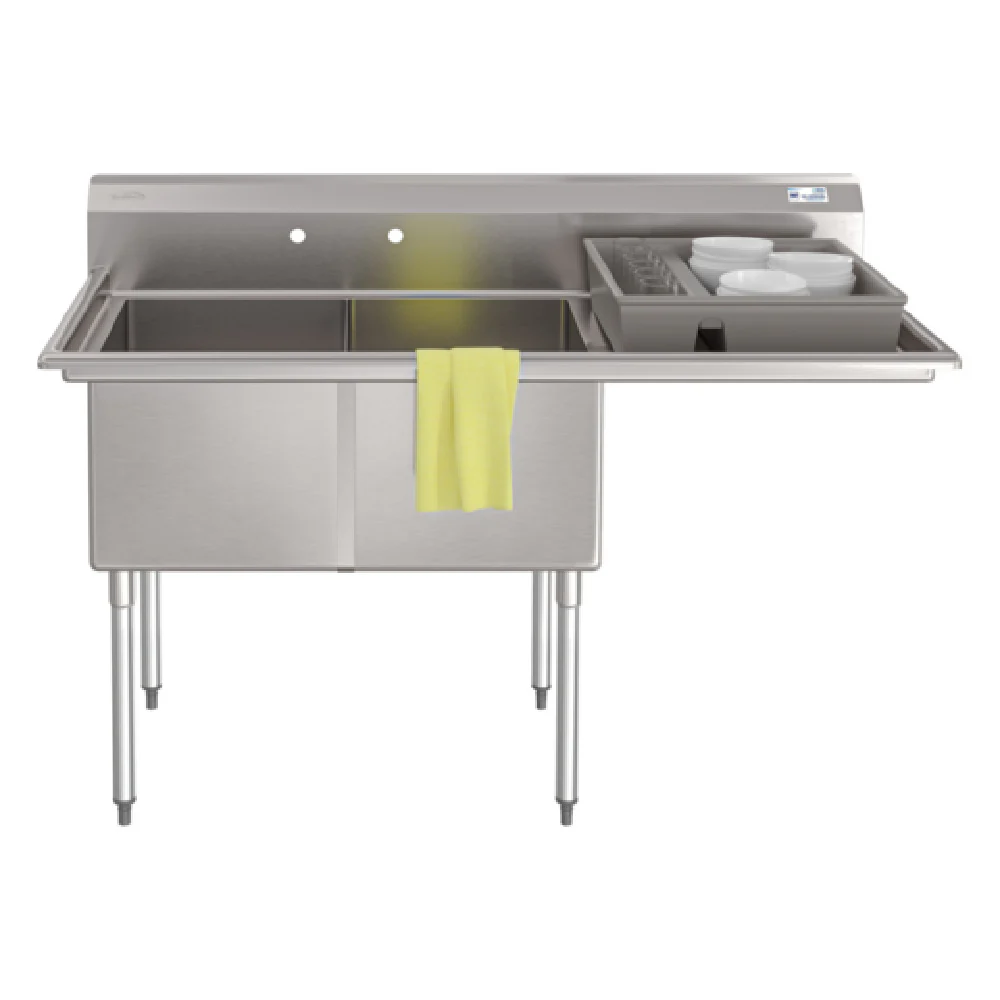 Koolmore KM-SB182414-24R3 63 Inch Commercial Sink Two Compartment 18 Gauge Seamless Stainless Steel with Drainboard Koolmore KM-SB182414-24R3 63 Inch Commercial Sink Two Compartment 18 Gauge Seamless Stainless Steel with Drainboard