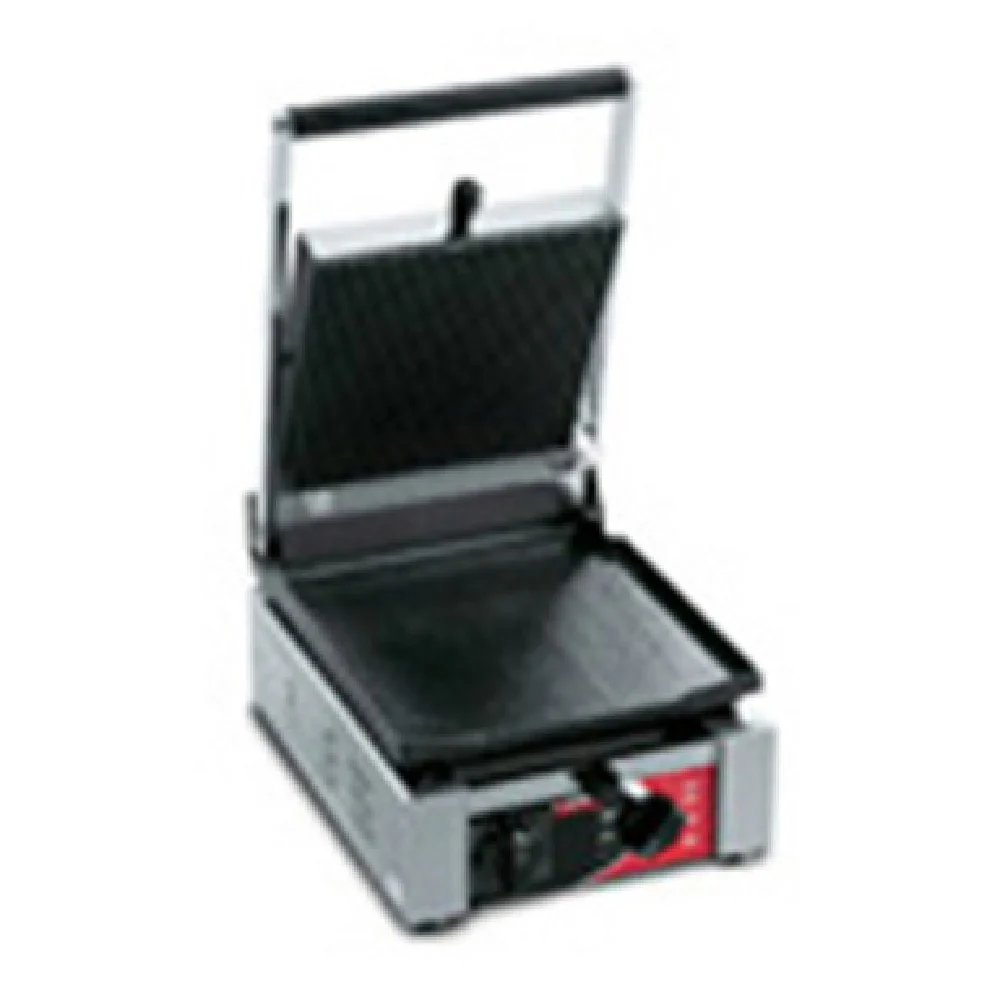 Alfa ELIO R 10 Inch Grooved Top and Grooved Bottom Panini Grill with Drip Tray Alfa ELIO R 10 Inch Grooved Top and Grooved Bottom Panini Grill with Drip Tray