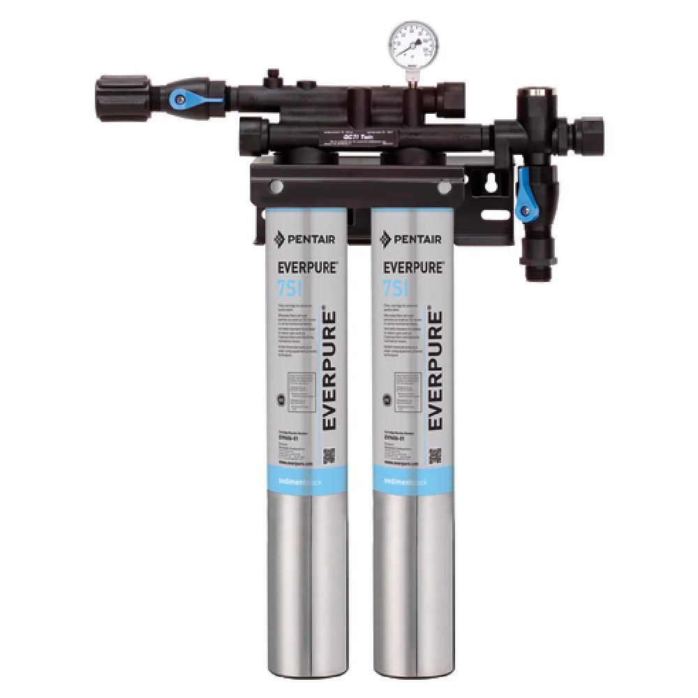 Everpure EV932472 16 Inch Water Filtration System Two 7SI Cartridges with Outlet Gauge Everpure EV932472 16 Inch Water Filtration System Two 7SI Cartridges with Outlet Gauge