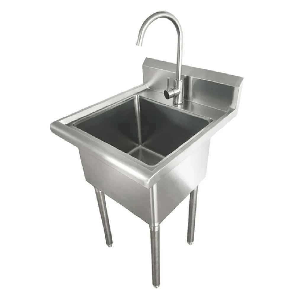 Omcan 44593 24 Inch One Compartment Laundry Sink with Gooseneck Faucet Stainless Steel