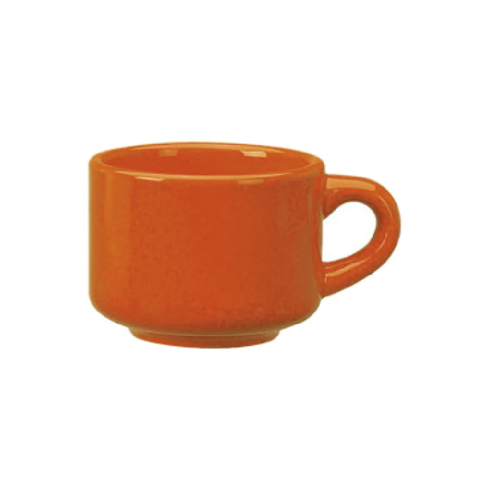 International Tableware CA-23-O 7 Oz Cup Orange Ceramic Rolled Edge Stackable
