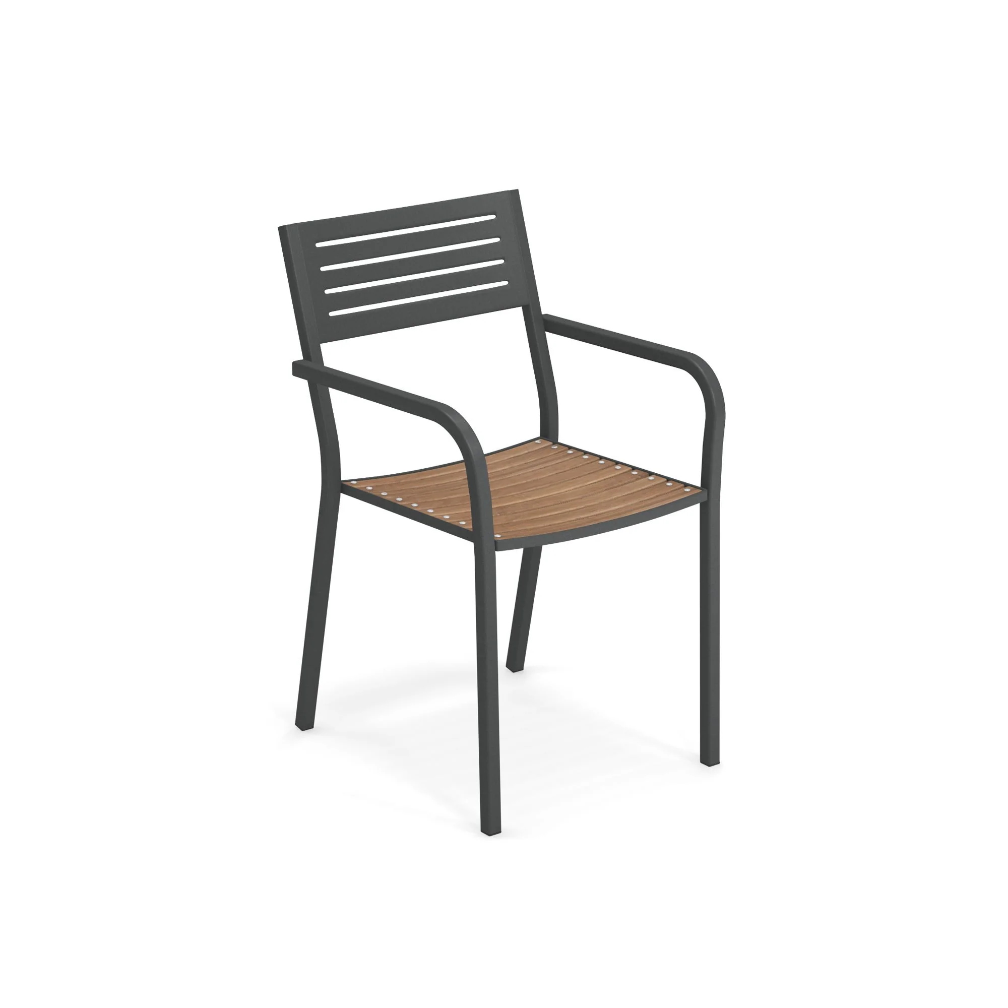 emuamericas, llc E267-22-82 21 Inch Segno Stacking Armchair Steel Slat Back with Teak Seat emuamericas, llc E267-22-82 21 Inch Segno Stacking Armchair Steel Slat Back with Teak Seat