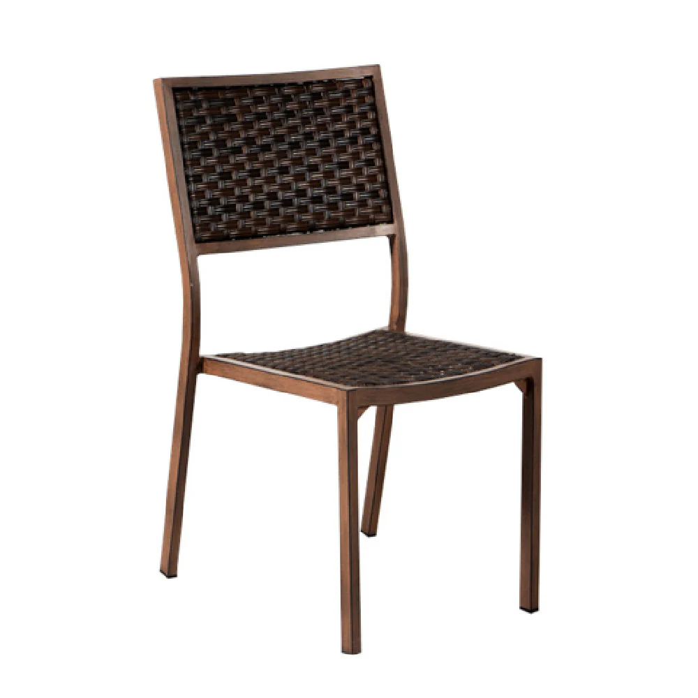 Plantation Prestige Commercial Furniture 8760700-0467 18 Width Mocha Weave Stackable Side Chair Aluminum Chestnut Finish Plantation Prestige Commercial Furniture 8760700-0467 18 Width Mocha Weave Stackable Side Chair Aluminum Chestnut Finish