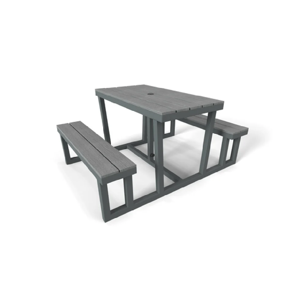Plantation Prestige Commercial Furniture 8882548-01 62 Inch Rectangular Table with Umbrella Hole Aluminum Base Synthetic Wood Top