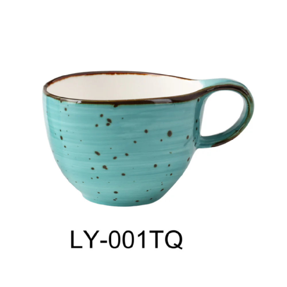 Yanco LY-001TQ 7 Oz Coffee Tea Cup Freeform with Handle Porcelain Turquoise