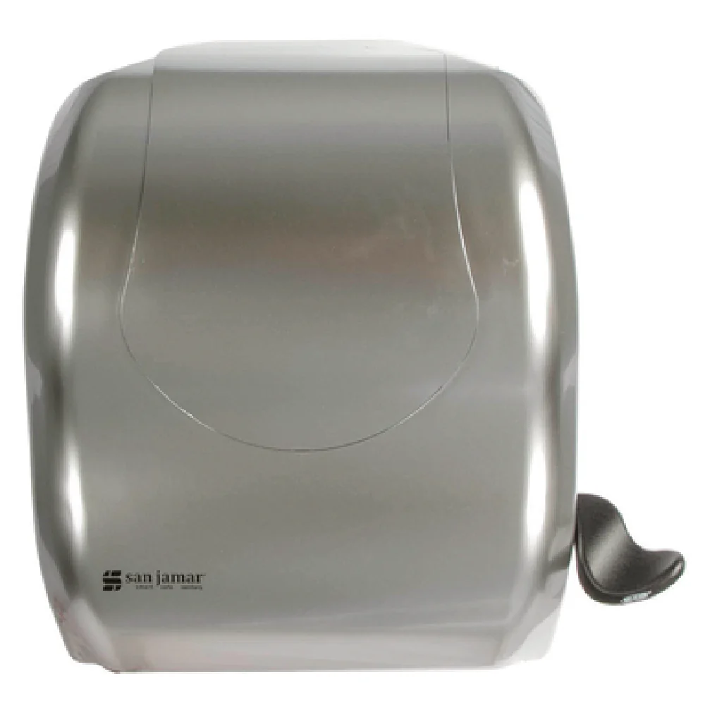 San Jamar T970SS 13-3/5 Inch Paper Towel Dispenser Manual Lever Bio-Kleen Handle Plastic Silver Finish San Jamar T970SS 13-3/5 Inch Paper Towel Dispenser Manual Lever Bio-Kleen Handle Plastic Silver Finish