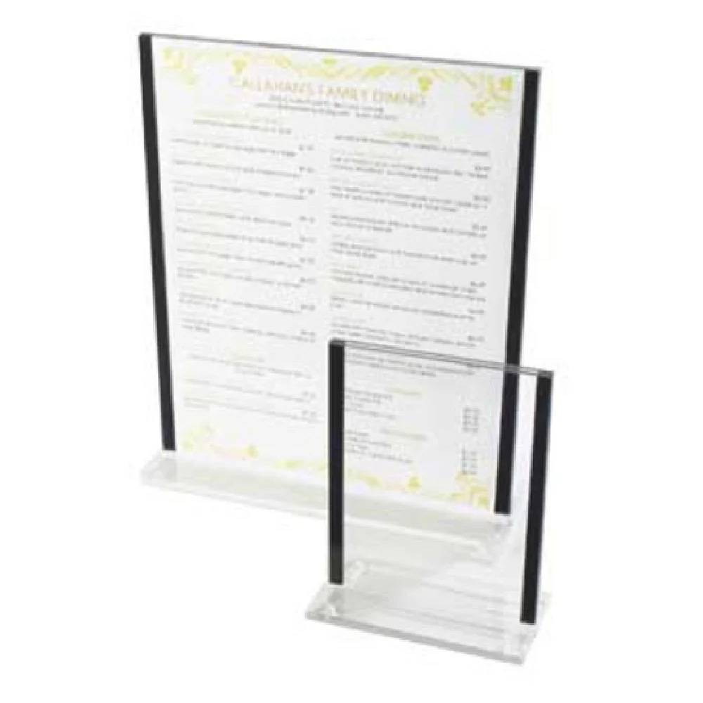 Cal Mil 536-13 8-1/2 to 11 Inch Menu Card Holder Clear Acrylic Black Trim Cal Mil 536-13 8-1/2 to 11 Inch Menu Card Holder Clear Acrylic Black Trim