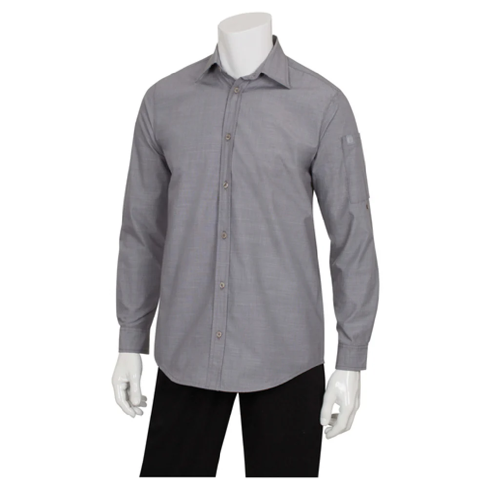 Chef Works SLMCH005GRYXS Men's Dress Shirt XS Gray Poly/Cotton Chambray with Tab Chef Works SLMCH005GRYXS Men's Dress Shirt XS Gray Poly/Cotton Chambray with Tab