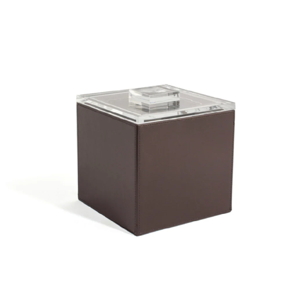FOH RIB002BRL11 3.5qt Square London Ice Bucket Brown With Acrylic Lid Includes One RIB001BRL11-BTM 3.5qt Square Ice Bucket Base Brown