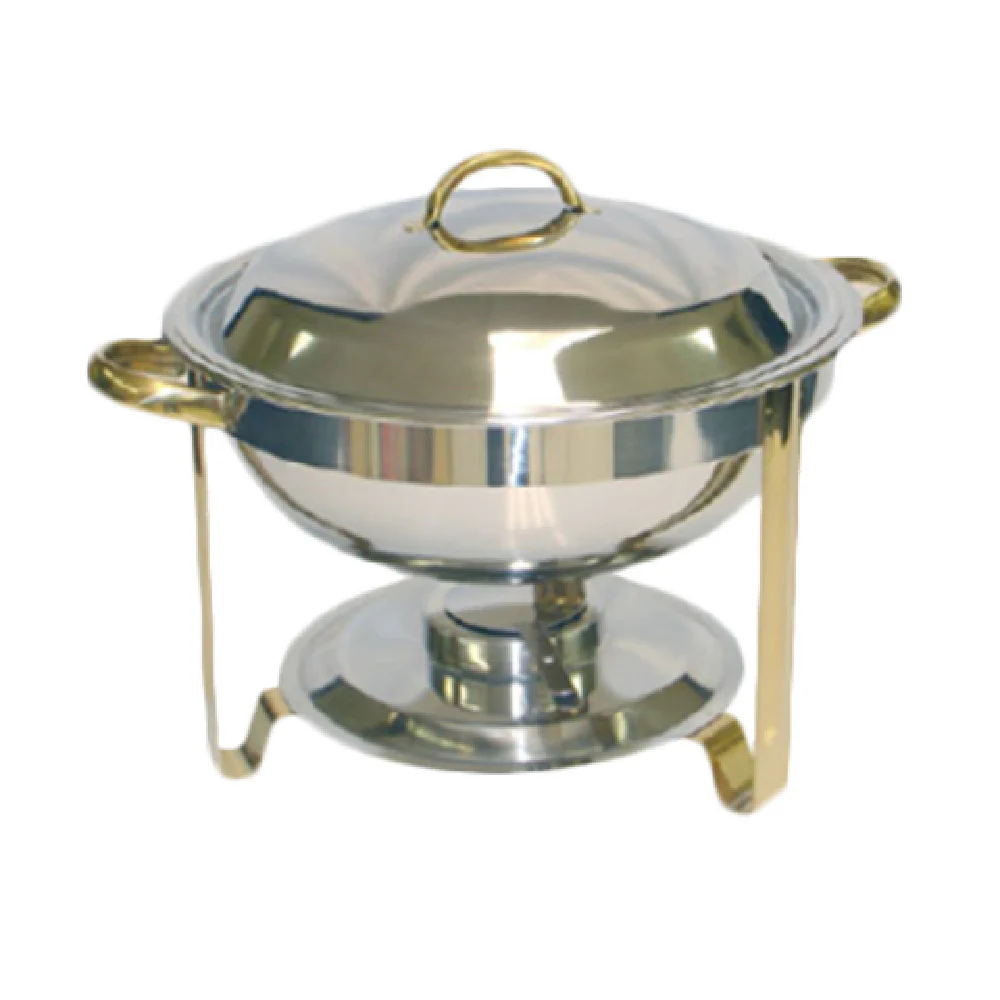 Thunder Group SLRCF0831GH 4 Quart Round Chafer Lift-off Cover Stainless Steel with Gold Accents