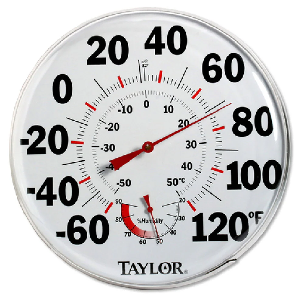 Taylor 497J 12 Inch Diameter Wall Thermometer with Humidity Scale Metal Taylor 497J 12 Inch Diameter Wall Thermometer with Humidity Scale Metal