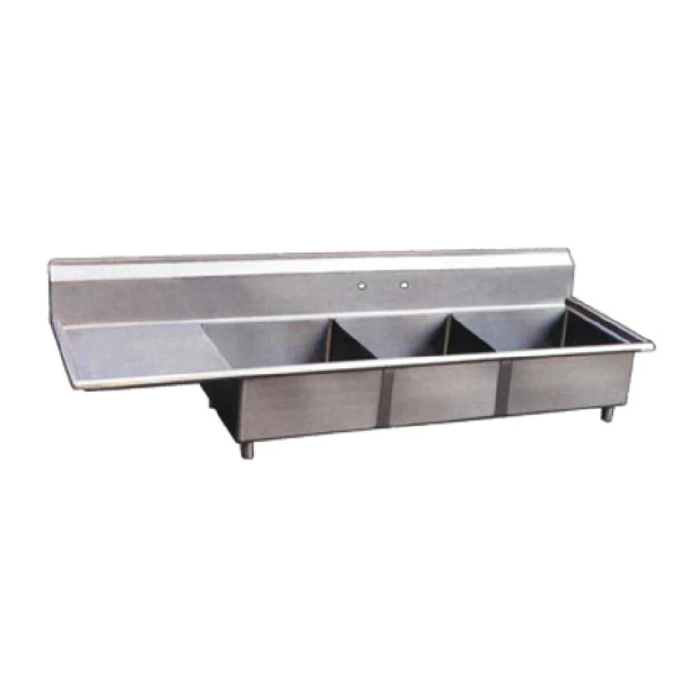 Omcan 22115 75 Inch Pot Sink 3 Bowl 18 Inch 18 Gauge Stainless Steel with Left Drainboard Omcan 22115 75 Inch Pot Sink 3 Bowl 18 Inch 18 Gauge Stainless Steel with Left Drainboard