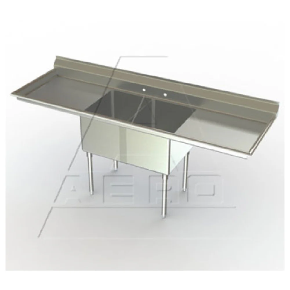 AERO Manufacturing MF2-2020-30LR 103 Inch Economy Sink Two Compartment Stainless Steel with Drainboards