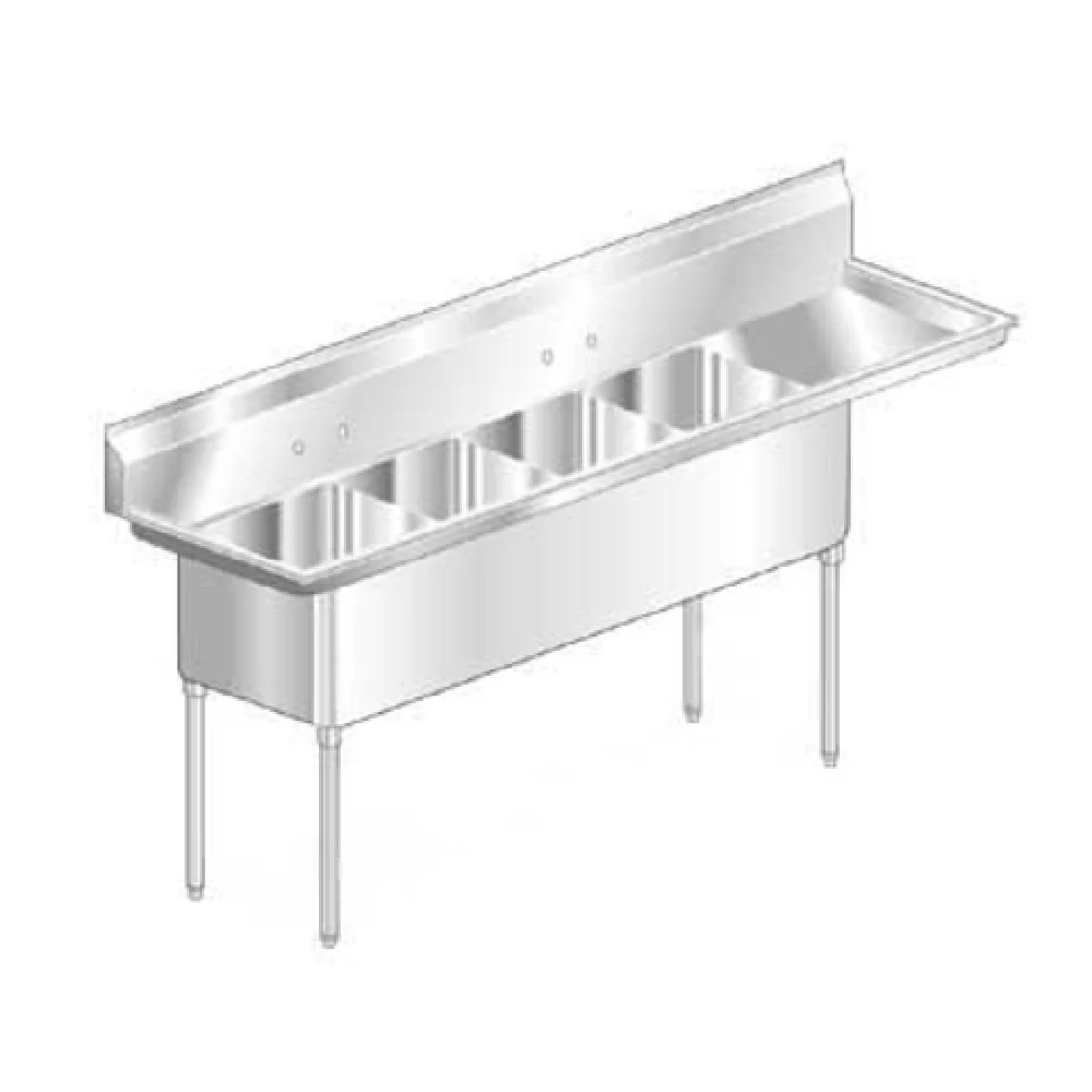 AERO Manufacturing MF4-2424-24R 124 Inch Four Compartment Economy Sink with 24 Inch Drainboard on Right