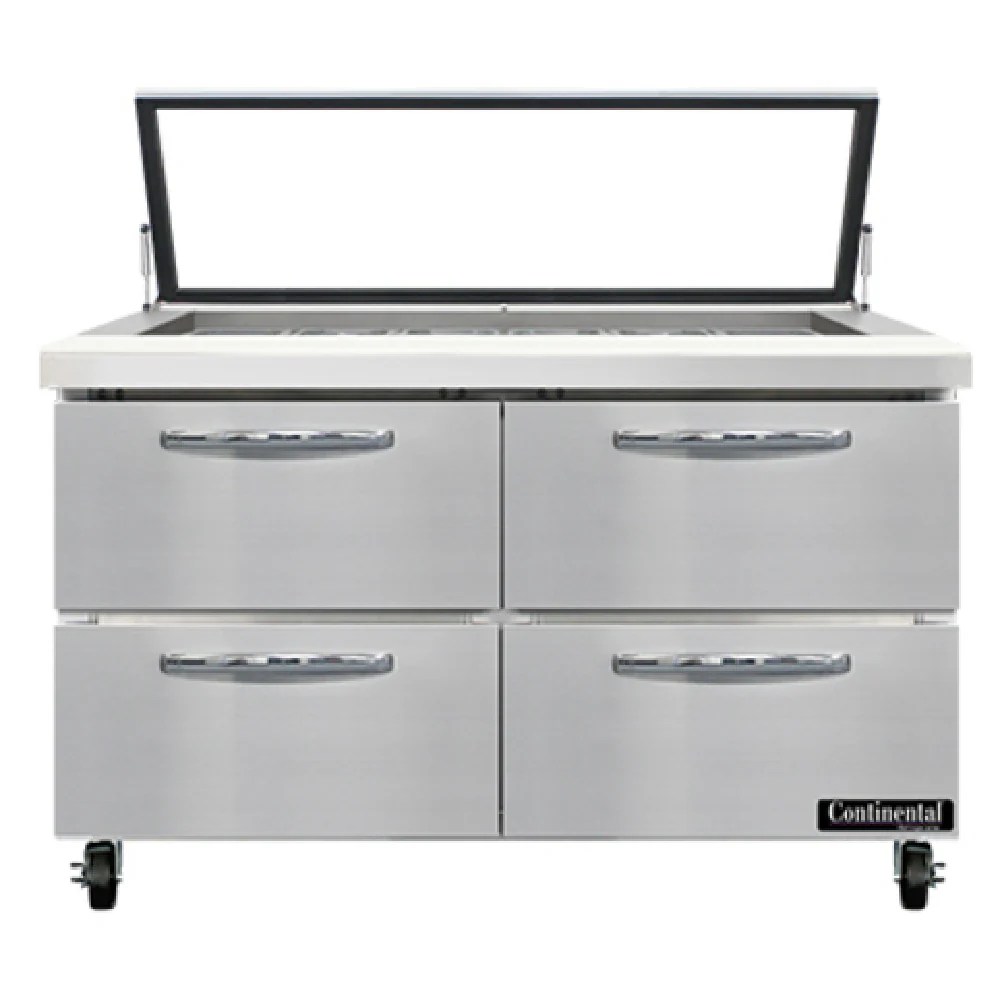 Continental Refrigerator SW48N18M-HGL-D 48 Inch Mighty Top Sandwich Unit with Hinged Glass Lid 13.4 cu ft capacity