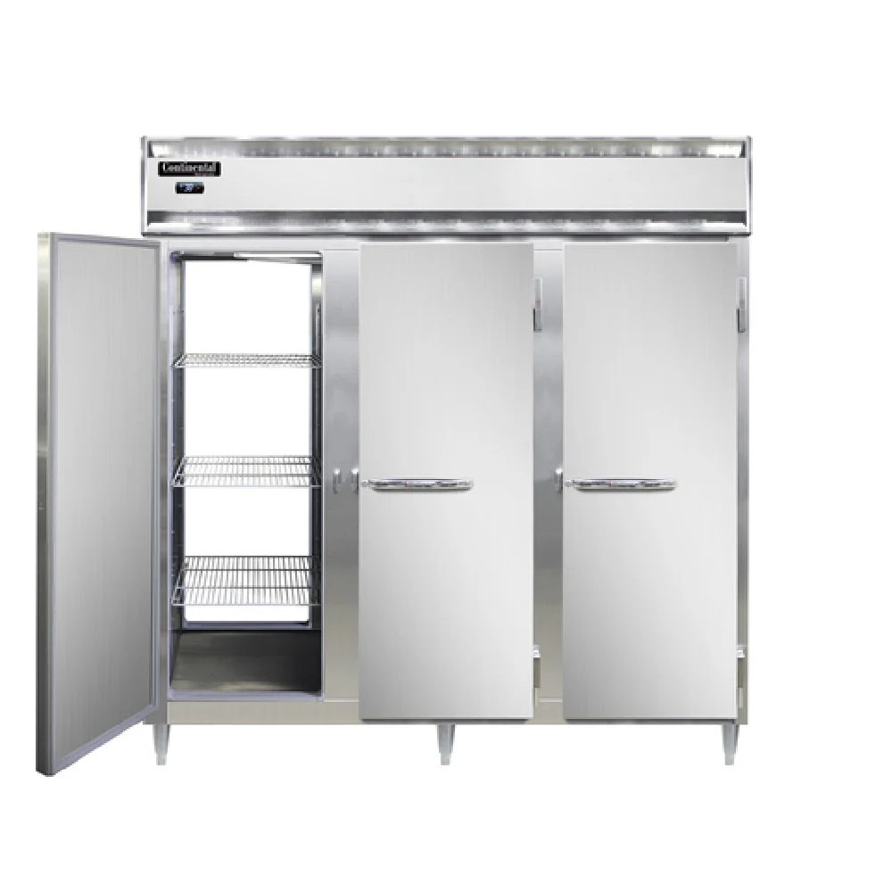 Continental Refrigerator DL3F-PT 78 Inch Designer Line Freezer Pass-Thru 3 Section Aluminum and Stainless Steel Continental Refrigerator DL3F-PT 78 Inch Designer Line Freezer Pass-Thru 3 Section Aluminum and Stainless Steel