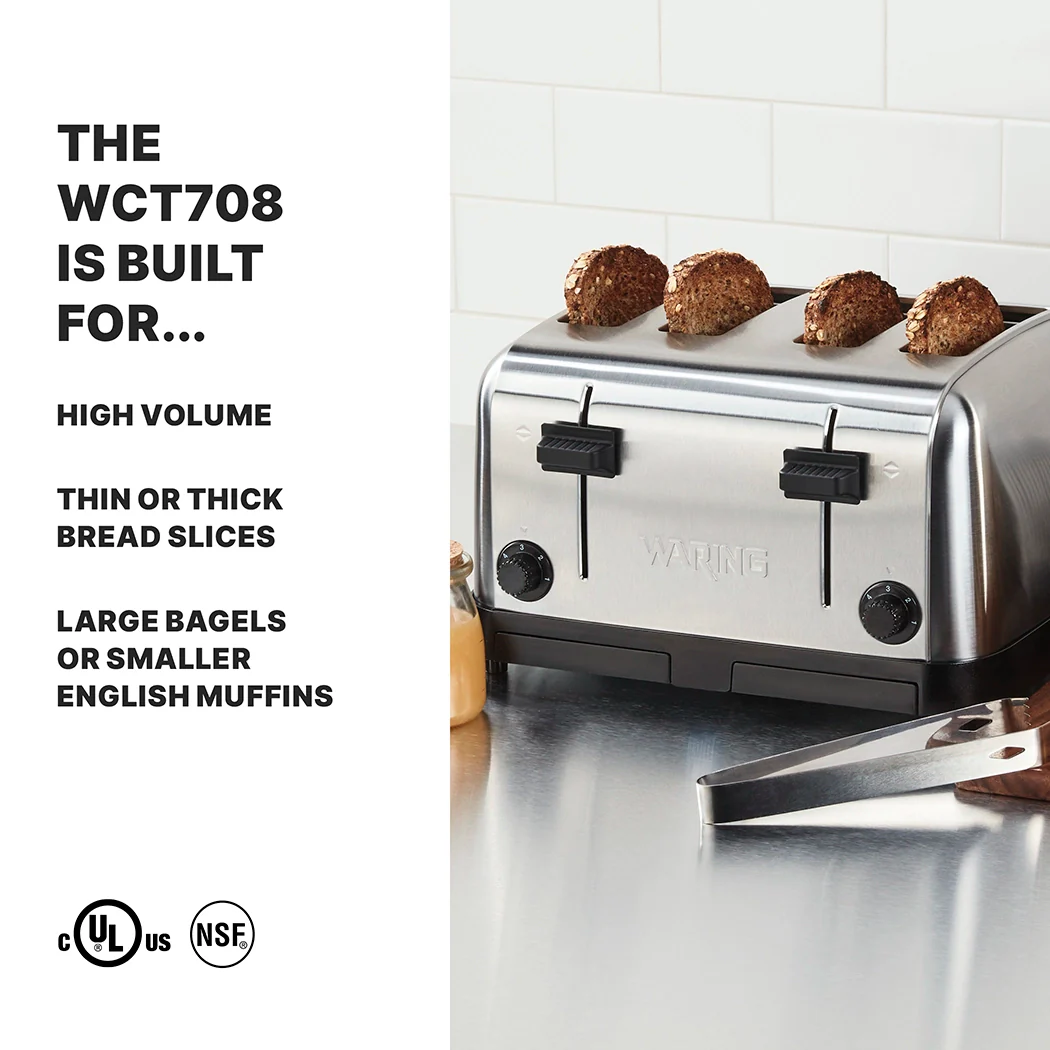 Waring WCT708K 14 Inch Commercial Toaster Electric with 4 Extra Wide Slots Waring WCT708K 14 Inch Commercial Toaster Electric with 4 Extra Wide Slots