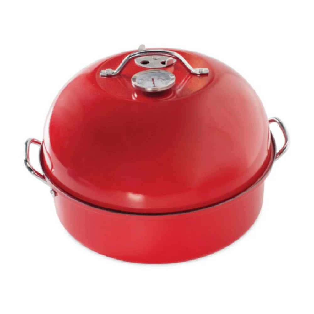 JB Prince S189 14 Inch Kettle Smoker Countertop Stainless Steel Red with Accessories