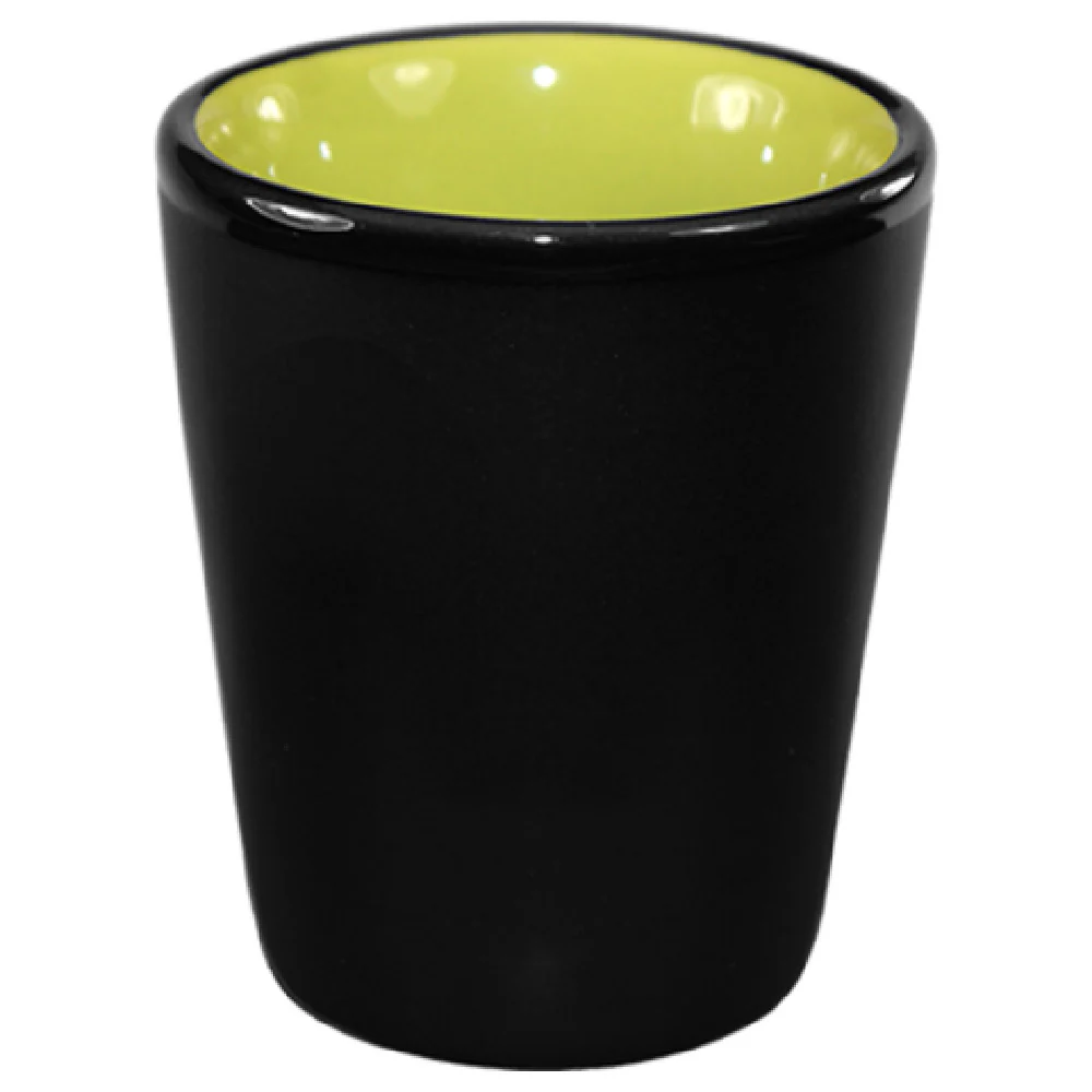 International Tableware 81122-2902/05MF-05C 1-1/2 Oz Shot Cup Round Lead Free Vitrified Stoneware Black Matte and Rye Green