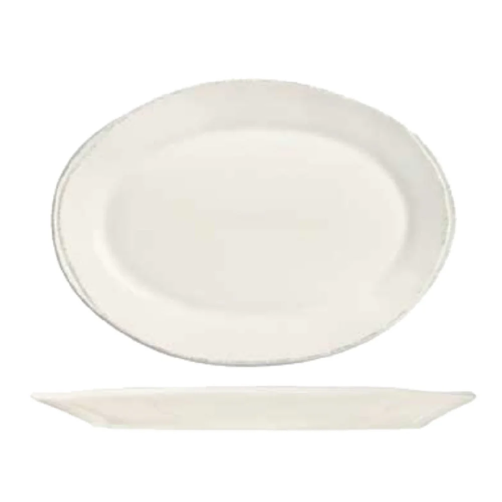 Libbey FH-509 13-5/8 Inch Oval Platter Medium Rim Glazed Cream White Porcelain Libbey FH-509 13-5/8 Inch Oval Platter Medium Rim Glazed Cream White Porcelain