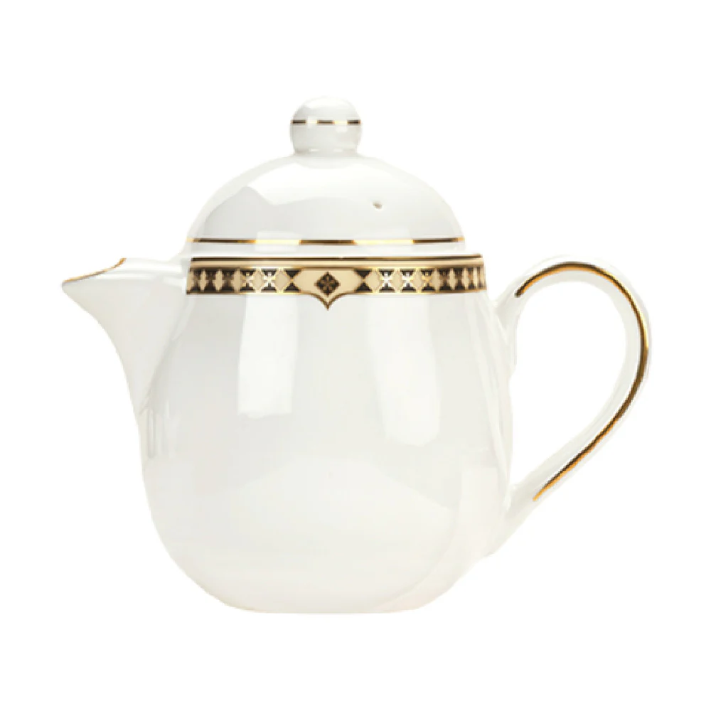 Libbey 911191040 15 Oz Bone China Teapot Baroque Pattern with Lid