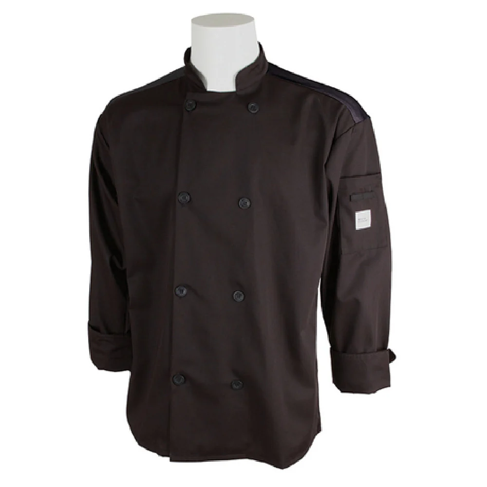 Mercer Culinary M60017BKXS Unisex Chef Coat Full Mesh Back Black Poly/Cotton Mercer Culinary M60017BKXS Unisex Chef Coat Full Mesh Back Black Poly/Cotton