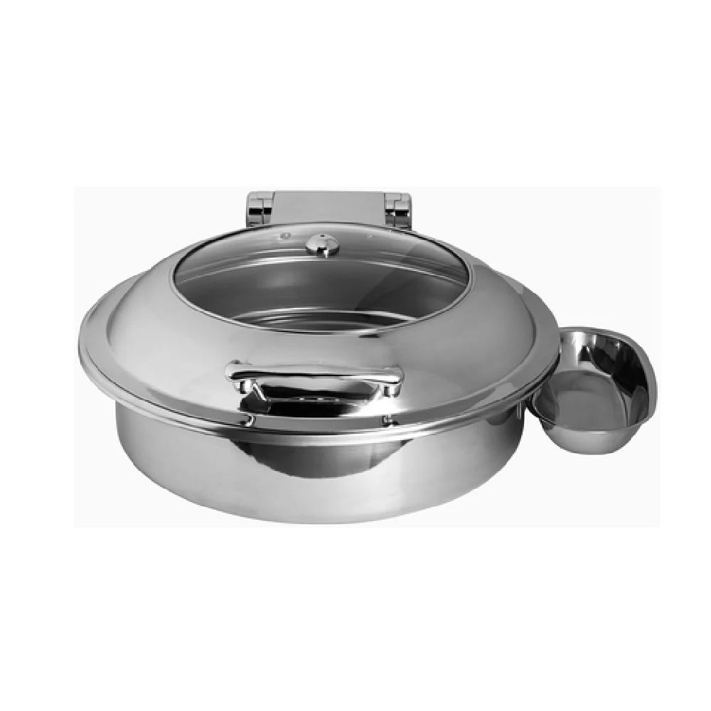 Steelite 7351MW102 18.75 Inch Round Chafing Dish with Hinged Cover Stainless Steel 2.0 Gal