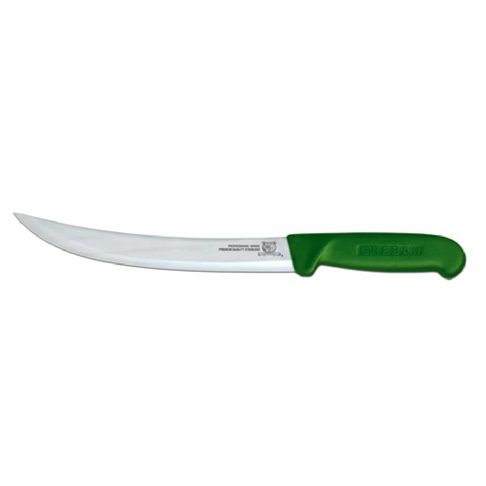 Omcan 12347 10 Inch Curved Blade Breaking Knife Stainless Steel Green Handle Omcan 12347 10 Inch Curved Blade Breaking Knife Stainless Steel Green Handle
