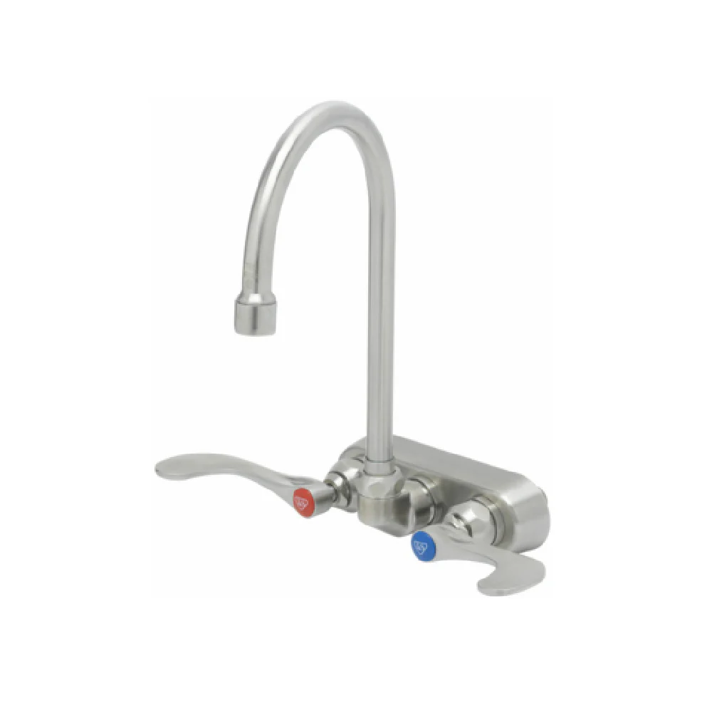 T&S Brass S-1146-04 4 Inch Wall Mount Mixing Faucet with Stainless Steel Gooseneck