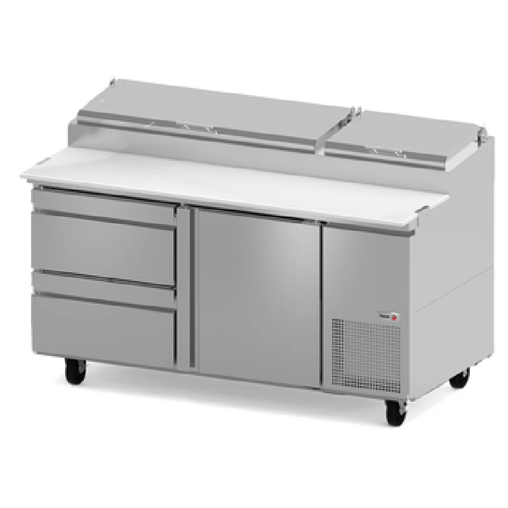 Fagor Refrigeration FPT-67-D2 67 Inch Refrigerated Pizza Prep Table 18.6 cu.ft. capacity 2 Section with 2 Drawers and 1 Door