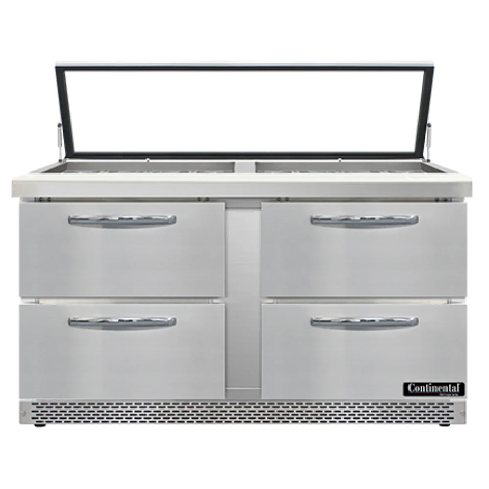 Continental Refrigerator SW60N24M-HGL-FB-D 60 Inch Mighty Top Sandwich Unit with Hinged Glass Lid 2 Section 17 cu ft Continental Refrigerator SW60N24M-HGL-FB-D 60 Inch Mighty Top Sandwich Unit with Hinged Glass Lid 2 Section 17 cu ft