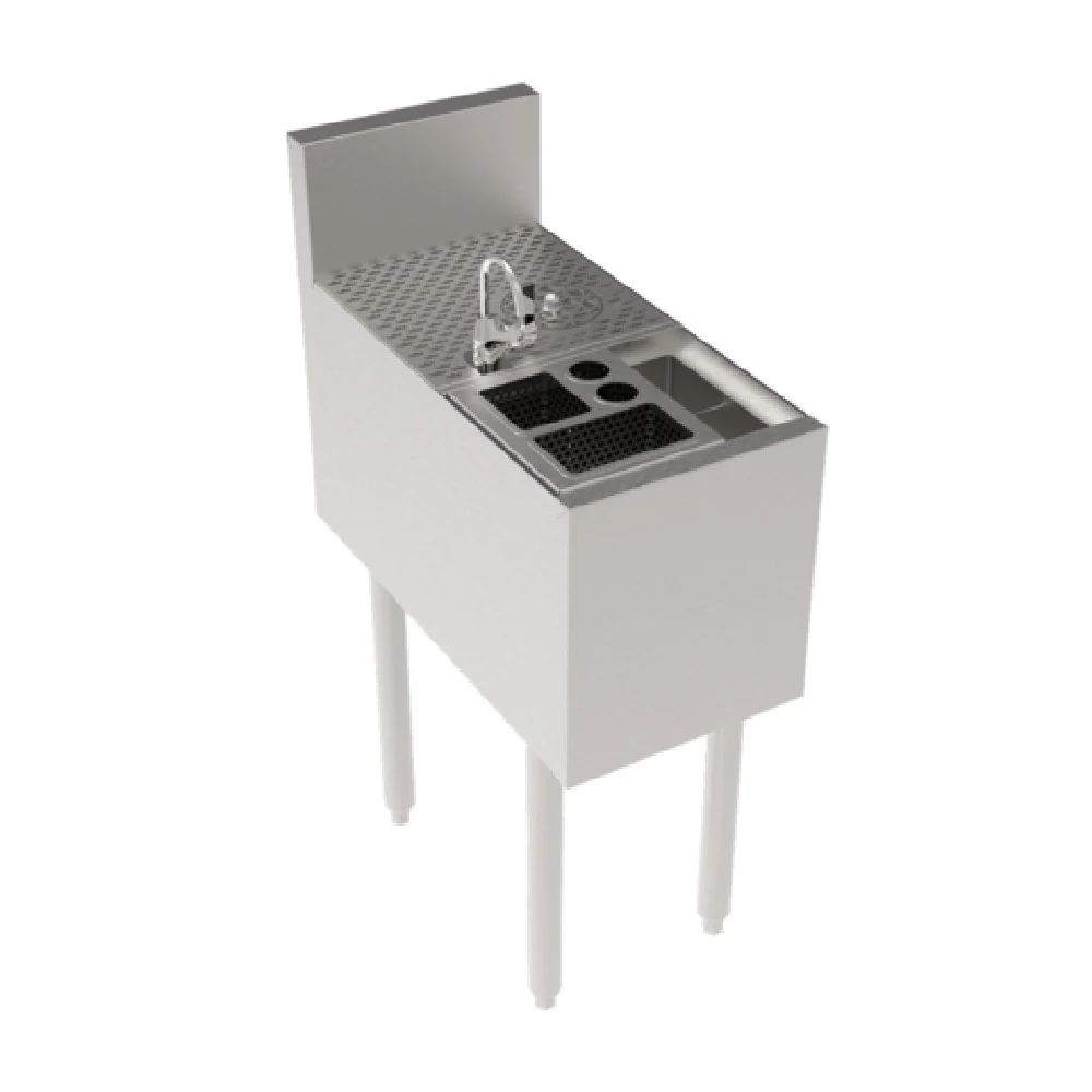 Krowne KR24-TC12 12 Inch Push Down Glass Rinser Faucet Underbar Sink Unit Stainless Steel with 4 Wet Bins Krowne KR24-TC12 12 Inch Push Down Glass Rinser Faucet Underbar Sink Unit Stainless Steel with 4 Wet Bins