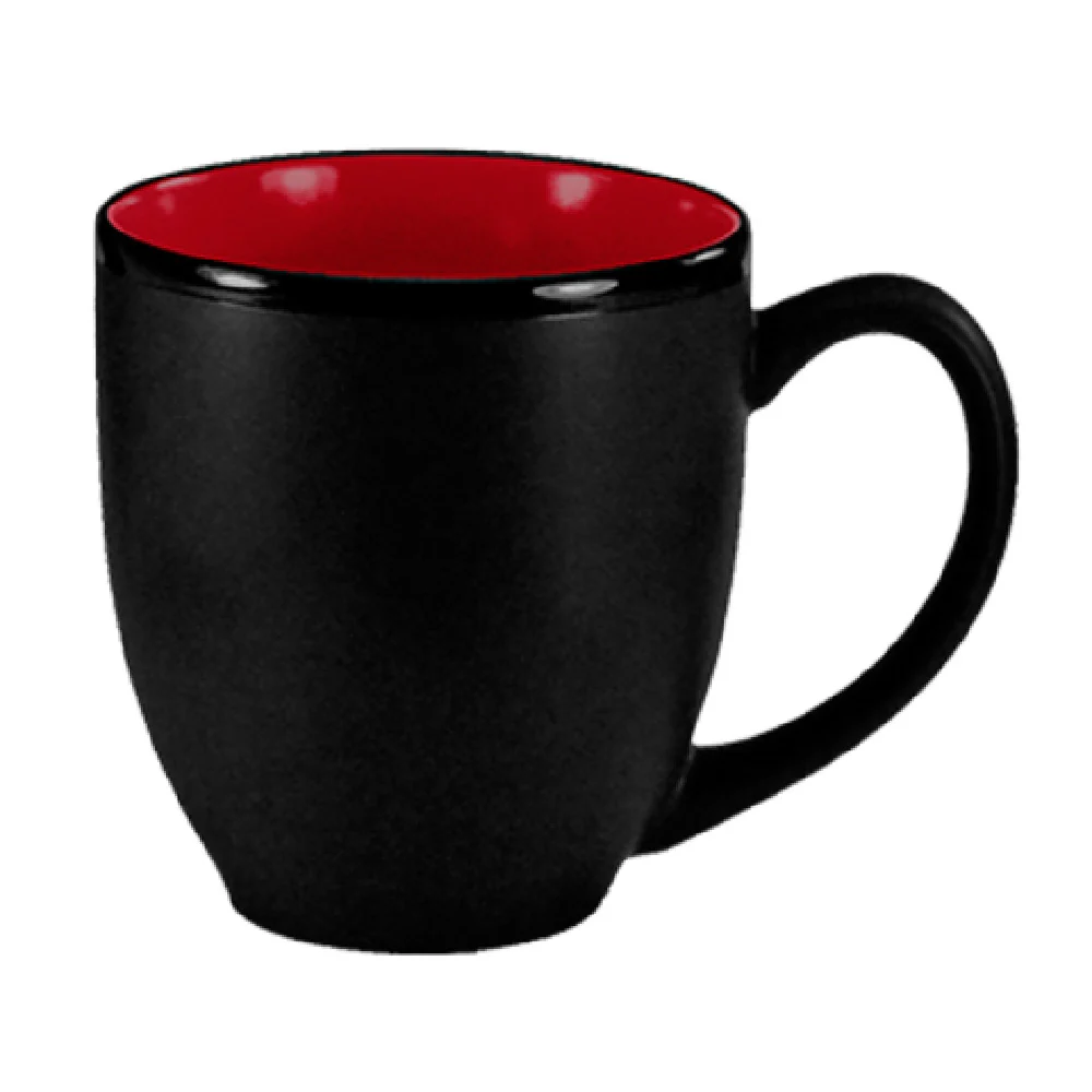 International Tableware 81376-2904/05MF-05C 15 Oz Bistro Cup With Handle Black Matte Red Interior